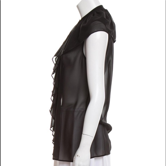 Alexander McQueen Blk SemiSheer Ruffled Sleeveless Blouse Mâ˘US8â˘IT40 (preowned) - Picture 2 of 3
